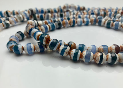 6mm 8mm 10mm DZI Tibetan Agate Faceted Round Blue And White Color Tibetan Agate Gemstone Loose Beads #2393
