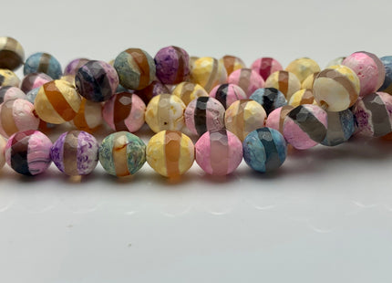8 mm 10 mm 12 mm DZI Tibetan Agate Faceted Round Yellow Pink And Blue Color Tibetan Agate Gemstone Loose Beads #2392