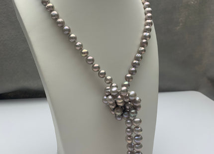 40 Inches Hand Knotted 9-10 mm Potato Gray Color Freshwater Pearl Necklaces Long Pearl Necklace #1676