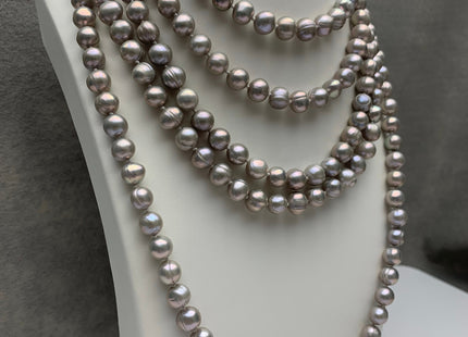 40 Inches Hand Knotted 9-10 mm Potato Gray Color Freshwater Pearl Necklaces Long Pearl Necklace #1676