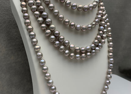 40 Inches Hand Knotted 9-10 mm Potato Gray Color Freshwater Pearl Necklaces Long Pearl Necklace #1676