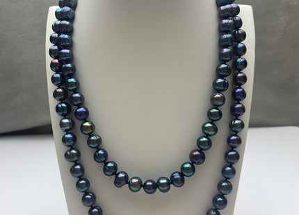 40 Inches Hand Knotted 9-10 mm Potato Peacock Color Freshwater Pearl Necklaces Long Pearl Necklace #1677