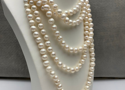 40 Inches Hand Knotted 8-9 mm or 9-10 mm Potato Natural White Color Freshwater Pearl Necklaces Long Pearl Necklace #1679