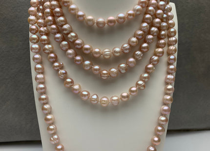 40 Inches Hand Knotted 9-10 mm Potato Natural Pink Color Freshwater Pearl Necklaces Long Pearl Necklace #1678