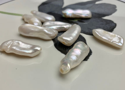 One Piece 10-13x26-33 mm AAA Large Hole Natural White Biwa Stick Pearl Beads Hole Size 2.2 mm High Luster Large Hole Biwa Pearl #1675