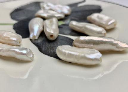 One Piece 10-13x26-33 mm AAA Large Hole Natural White Biwa Stick Pearl Beads Hole Size 2.2 mm High Luster Large Hole Biwa Pearl #1675