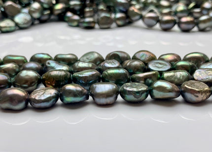 8-9 x 10-11 mm Rice Nugget Freshwater Pearl Beads in Olive Green OR Peacock Color Genuine Cultured Freshwater Pearl Nuggets #296