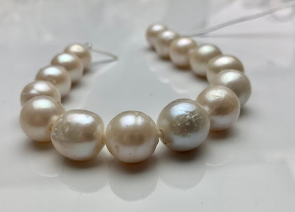 12-14 mm Natural White Baroque Half Strand Large Hole Freshwater Pearl Beads 2.2mm Hole Natural White Edison Baroque #1013