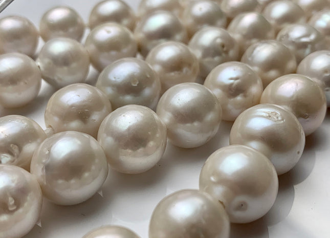 12-14 mm Natural White Baroque Half Strand Large Hole Freshwater Pearl Beads 2.2mm Hole Natural White Edison Baroque #1013