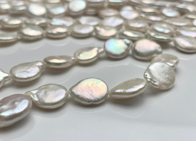 12-14 mm AA White Coin Freshwater Pearl Genuine Freshwater Pearl Beads Natural White High Luster/ Quality Coin Pearls #1072