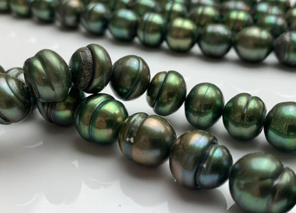 10-12 x 12-14mm Rice/Oval Ringed Genuine Freshwater Pearl Beads, Cultured Pearls in Olive Green, Brown & Pink Colors (288-RWMIX1114)