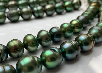 10-12 x 12-14mm Rice/Oval Ringed Genuine Freshwater Pearl Beads, Cultured Pearls in Olive Green, Brown & Pink Colors (288-RWMIX1114)