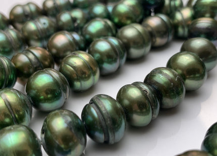 10-12 x 12-14mm Rice/Oval Ringed Genuine Freshwater Pearl Beads, Cultured Pearls in Olive Green, Brown & Pink Colors (288-RWMIX1114)