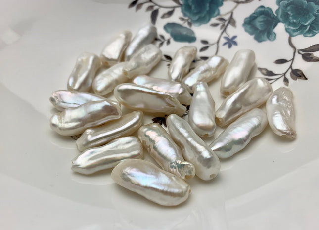 One Piece 10-13x26-33 mm AAA Large Hole Natural White Biwa Stick Pearl Beads Hole Size 2.2 mm High Luster Large Hole Biwa Pearl #1675