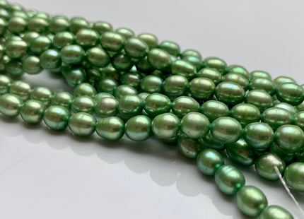 4.5-5 x 6 mm AA Rice/Oval Freshwater Blue OR Green Genuine Freshwater Pearl Beads, Oval Cultured Freshwater Pearls, Rice Pearls #284