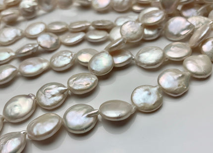 12-13 mm AA Half Strand Natural White Flat Coin Pearls Natural Freshwater Coin Pearl Beads Genuine Freshwater Pearls #637