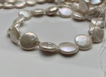 12-13 mm AA Half Strand Natural White Flat Coin Pearls Natural Freshwater Coin Pearl Beads Genuine Freshwater Pearls #637