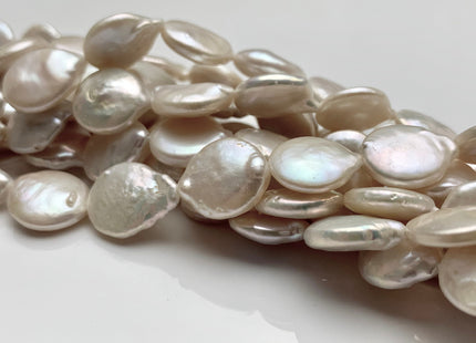 12-13 mm AA Half Strand Natural White Flat Coin Pearls Natural Freshwater Coin Pearl Beads Genuine Freshwater Pearls #637