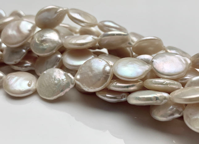 12-13 mm AA Half Strand Natural White Flat Coin Pearls Natural Freshwater Coin Pearl Beads Genuine Freshwater Pearls #637