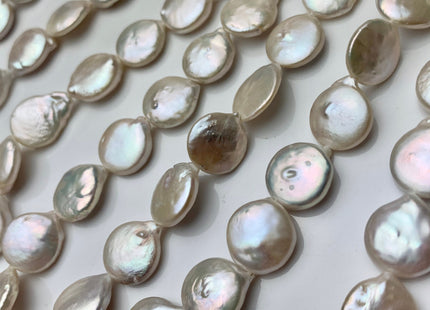 12-13 mm AA Half Strand Natural White Flat Coin Pearls Natural Freshwater Coin Pearl Beads Genuine Freshwater Pearls #637