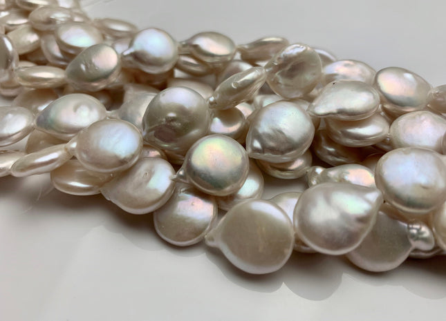 13x16 mm AA Natural White W/Pink Luster Freshwater Coin Pearls Genuine High Luster White Flat Smooth Tear Drop Coin Pearl Bead #1071