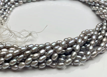 3.5-4x5-6 mm AAA Tiny Gray Color Rice / Oval Shape Freshwater Pearls Genuine Smooth And Shiny Freshwater Pearl Seed Beads #1409