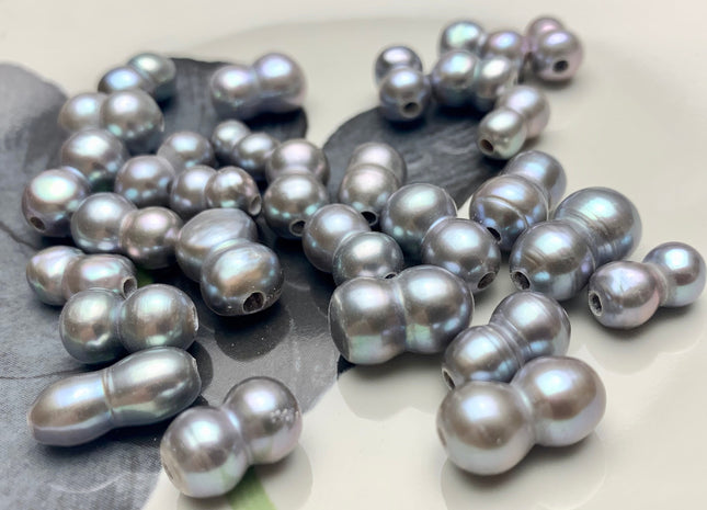 9x12-16 mm Large Hole Gray Color Peanut Shape Freshwater Pearl Beads Hole Size 2.2 mm Genuine Gray Color Large Hole Pearls # 1699