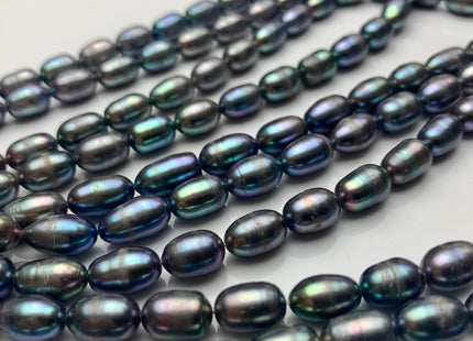 6x9-12 mm Peacock Color Freshwater Pearls Long Rice/Oval Shape Pearl Beads Genuine Peacock Freshwater Pearls. #1702