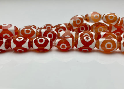 5 PIECES 12x18 mm Orange And White Faceted DZI Tibetan Eye Agate Faceted Barrel Drum Shape Gemstone Loose Beads #2395