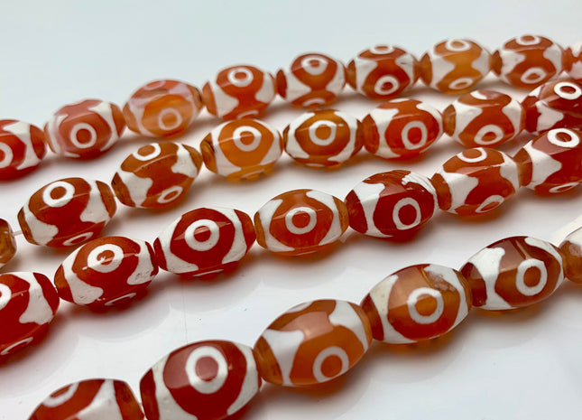 5 PIECES 12x18 mm Orange And White Faceted DZI Tibetan Eye Agate Faceted Barrel Drum Shape Gemstone Loose Beads #2395