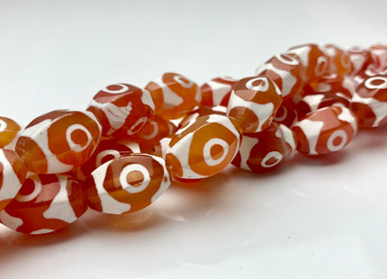 5 PIECES 12x18 mm Orange And White Faceted DZI Tibetan Eye Agate Faceted Barrel Drum Shape Gemstone Loose Beads #2395