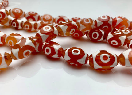 5 PIECES 12x18 mm Orange And White Faceted DZI Tibetan Eye Agate Faceted Barrel Drum Shape Gemstone Loose Beads #2395