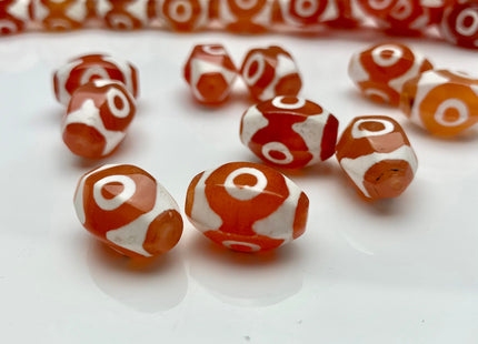 5 PIECES 12x18 mm Orange And White Faceted DZI Tibetan Eye Agate Faceted Barrel Drum Shape Gemstone Loose Beads #2395