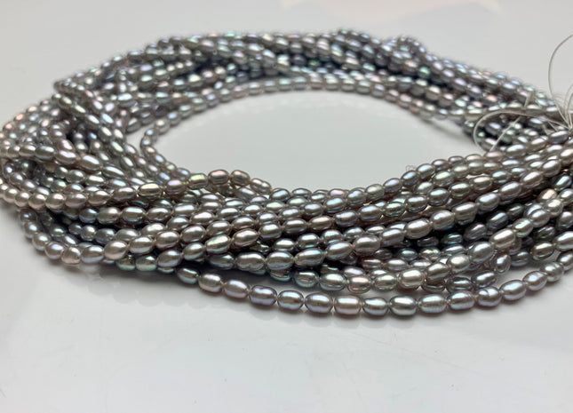 3.5-4x5-6 mm AAA Tiny Gray Color Rice / Oval Shape Freshwater Pearls Genuine Smooth And Shiny Freshwater Pearl Seed Beads #1409