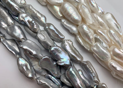 12-14x22-28 mm AAA Half Strand Large Hole White Or Gray Biwa Stick Freshwater Pearl Beads Hole Size 2.2 mm Genuine Jumbo Biwa Stick #1353