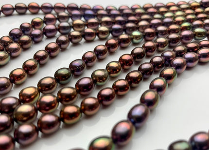 4.5-5x5-6 mm AAAA Iridescent Brown Green Copper Rice /Oval Freshwater Pearl Genuine Top Quality Smooth And Shiny Peacock Pearl #1430
