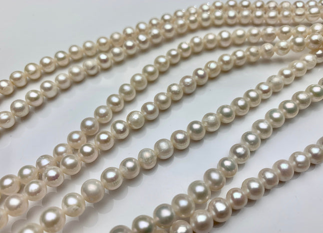 4-6 mm Natural White Off Round Freshwater Pearl Beads Genuine Natural Freshwater Potato Pearls #1433
