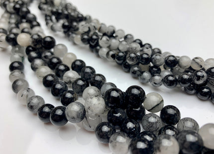 6 mm 8 mm 10 mm AAA Smooth Round Black Tourmaline Quartz High Quality Black Rutilated Rutile Quartz Gemstone Beads # 2272