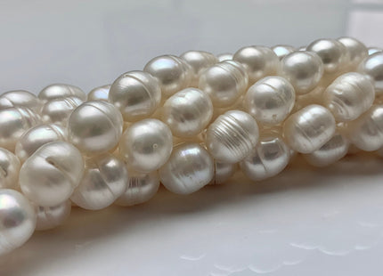 WHOLESALE 10x12 mm Natural White Rice/Oval Ringed Freshwater Pearl Beads Genuine Natural White Freshwater Pearls #301