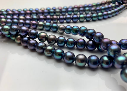 8 mm AAA Large Hole Peacock Round Freshwater Pearl Beads Hole Size 1.0mm Or 2.2mm Genuine High Luster Nice Blue Peacock Color Pearls #1438