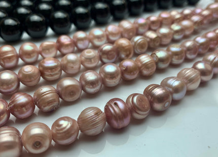 9-10 mm Large Hole Ringed Salmon Pink Freshwater Pearl Beads Hole Size 2.2 mm Genuine Large Hole Freshwater Potato Pearls #1439