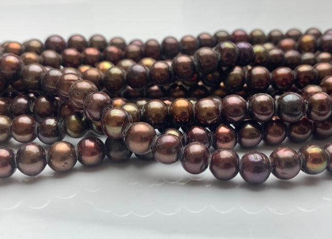 7 mm Full Strand Large Hole Chocolate Brown Color Freshwater Potato Pearl Beads Hole Size 1.8 mm Genuine Large Hole Freshwater Pearls #14
