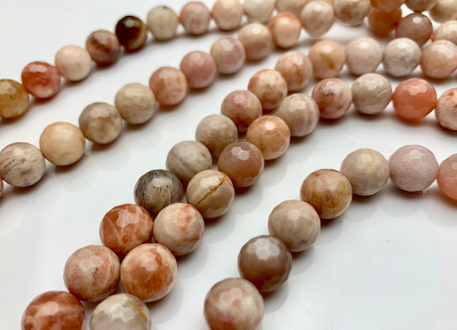 6mm 8mm 10mm 12mm Natural Multi Color Peach MoonStone High Quality Faceted Round Gemstone Beads #2275