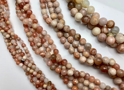 6mm 8mm 10mm 12mm Natural Multi Color Peach MoonStone High Quality Faceted Round Gemstone Beads #2275