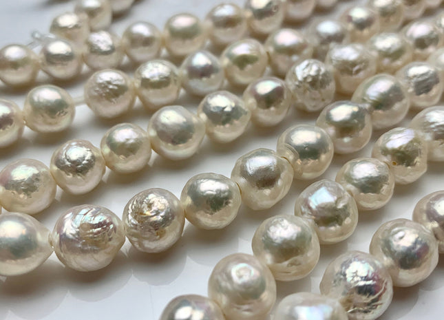 10-12 mm AAA Large Hole Half Strand Natural White Baroque Edison Pearl Beads Hole Size 1.5mm 2.1mm Large Hole Genuine Baroque Pearls #1727