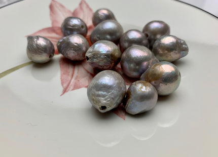 ONE Piece 13-16 mm AA Large Hole Gray Color Baroque Pearl Beads Hole Size 2.2 mm Genuine Large Hole Baroque Pearls #1456