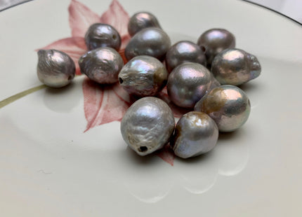 ONE Piece 13-16 mm AA Large Hole Gray Color Baroque Pearl Beads Hole Size 2.2 mm Genuine Large Hole Baroque Pearls #1456
