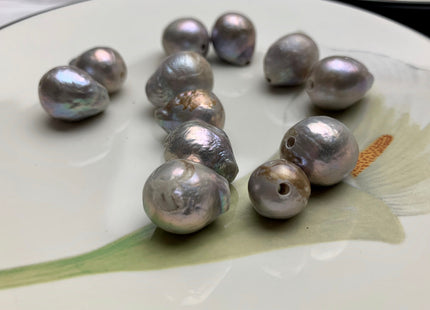 ONE Piece 13-16 mm AA Large Hole Gray Color Baroque Pearl Beads Hole Size 2.2 mm Genuine Large Hole Baroque Pearls #1456