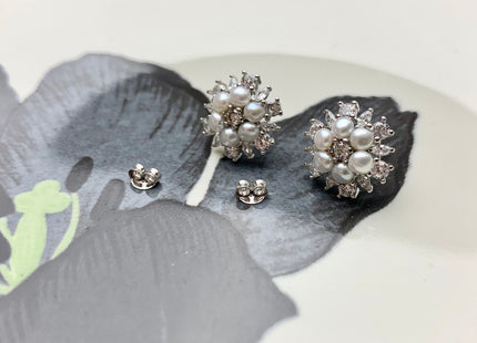 AAAAA Genuine Freshwater Pearl Earring Studs With 925 Sterling Silver/Gold Post Natural White Pearls Cluster Earring Bridal Jewelry #10047-I