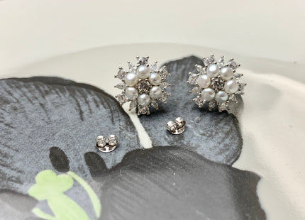 AAAAA Genuine Freshwater Pearl Earring Studs With 925 Sterling Silver/Gold Post Natural White Pearls Cluster Earring Bridal Jewelry #10047-I